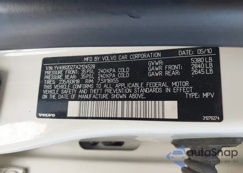 2010 Volvo Xc60 T6/T6 R-Design from USA, damaged, VIN YV4992DZ7A2124528